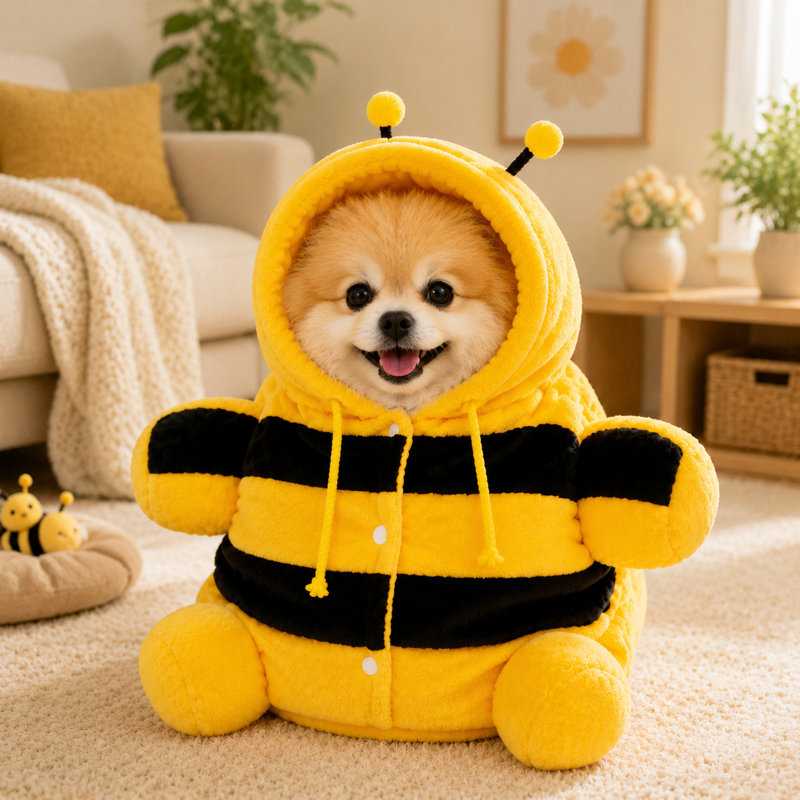 Mignon porte-sac à dos en forme de bourdon 3D, sac de voyage doux en flanelle pour chat et chien, sac à dos à capuche avec cordon pour les petits chiens et les chatons
