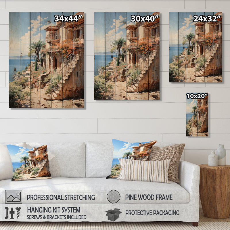Biarritz - Paysages, décoration murale sur bois de pin naturel, H 32 po x l 24 po