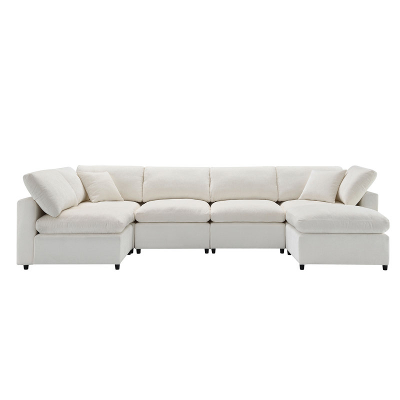 130*65" Modern Modular Cloud Sofa Bed, Beige Chenille