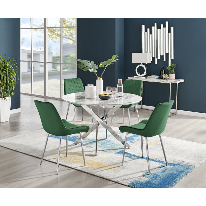 Eubanks 4 - Person Dining Set, Green/Silver