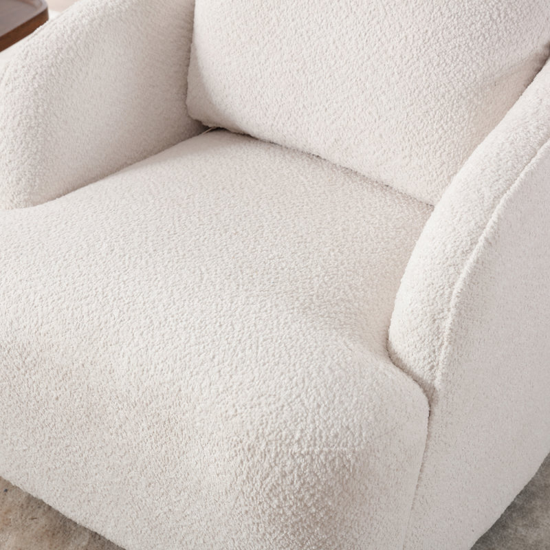 Upholstered Swivel Barrel Chair, Ivory Polyester Blend