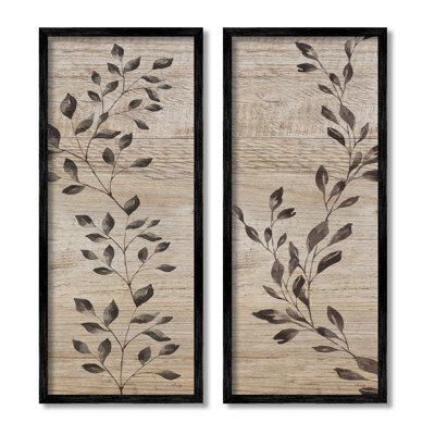 Rustic Botanical Winding Sprig, ensemble de 2 estampes noires encadrées par Yass Naffas Designs
