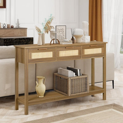 51.3" Rattan Console Table With 3 Drawers