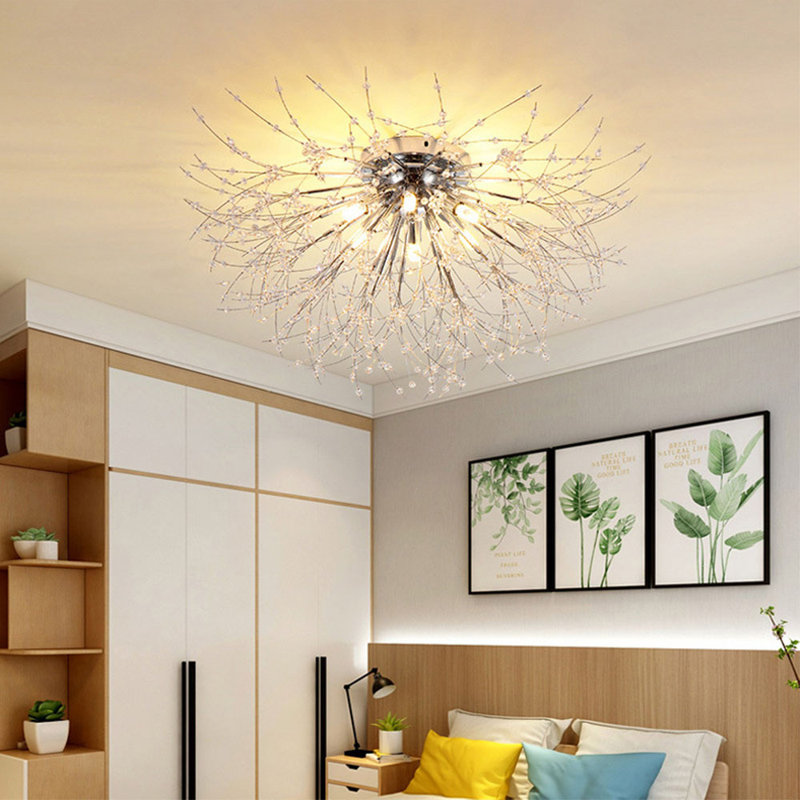 Alixa 50cm 6-Light Semi Flush Mount Crystal Ceiling Light, Chrome