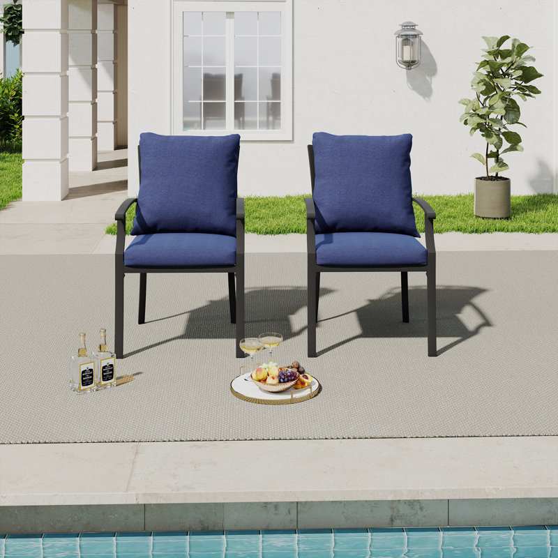 Chaises de patio en métal 2 pièces avec coussins bleus Maynard, Bleu