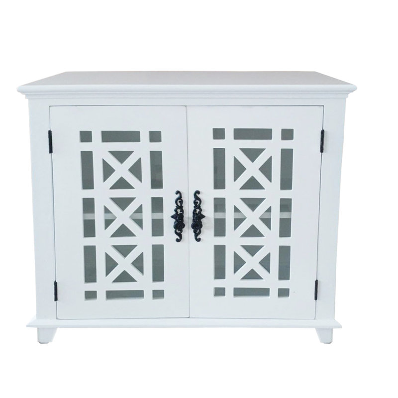 Armoire décorative blanche en bois massif avec porte en verre