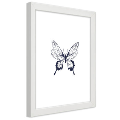 Painted Butterflies In Black And White - Single Picture Frame Print