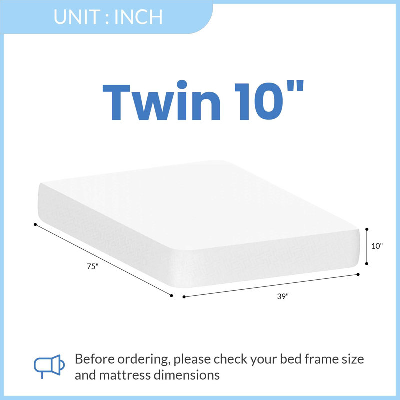 Medium Cooling Gel Memory Foam Mattress, Twin, 10"