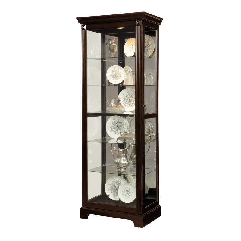 Deep Cherry Brown Lighted 5-Shelf Curio Cabinet with Poplar Wood Legs