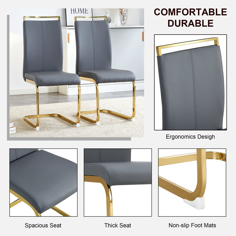 Nuvren Modern Dining Chairs With PU Leather And Metal Frame, 2, Dark Gray, Gold