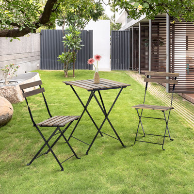3 Pieces Bistro Set Outdoor Furniture Set Patio Bistro Set Fodable Table And Chairs With Steel Frames Weather-Resistant Wood Portable Design For Backy by 17 Stories