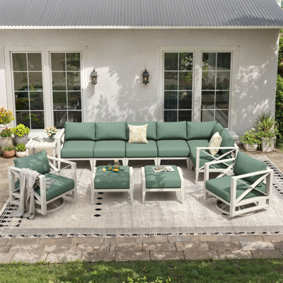 9 - Person Aluminum Patio Conversation Sets with Glider&Swivel Chairs