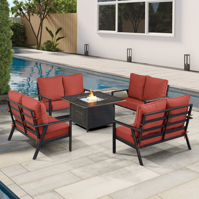 Tetsuya 8 - Person Patio Conversation Set with Cushions, Red