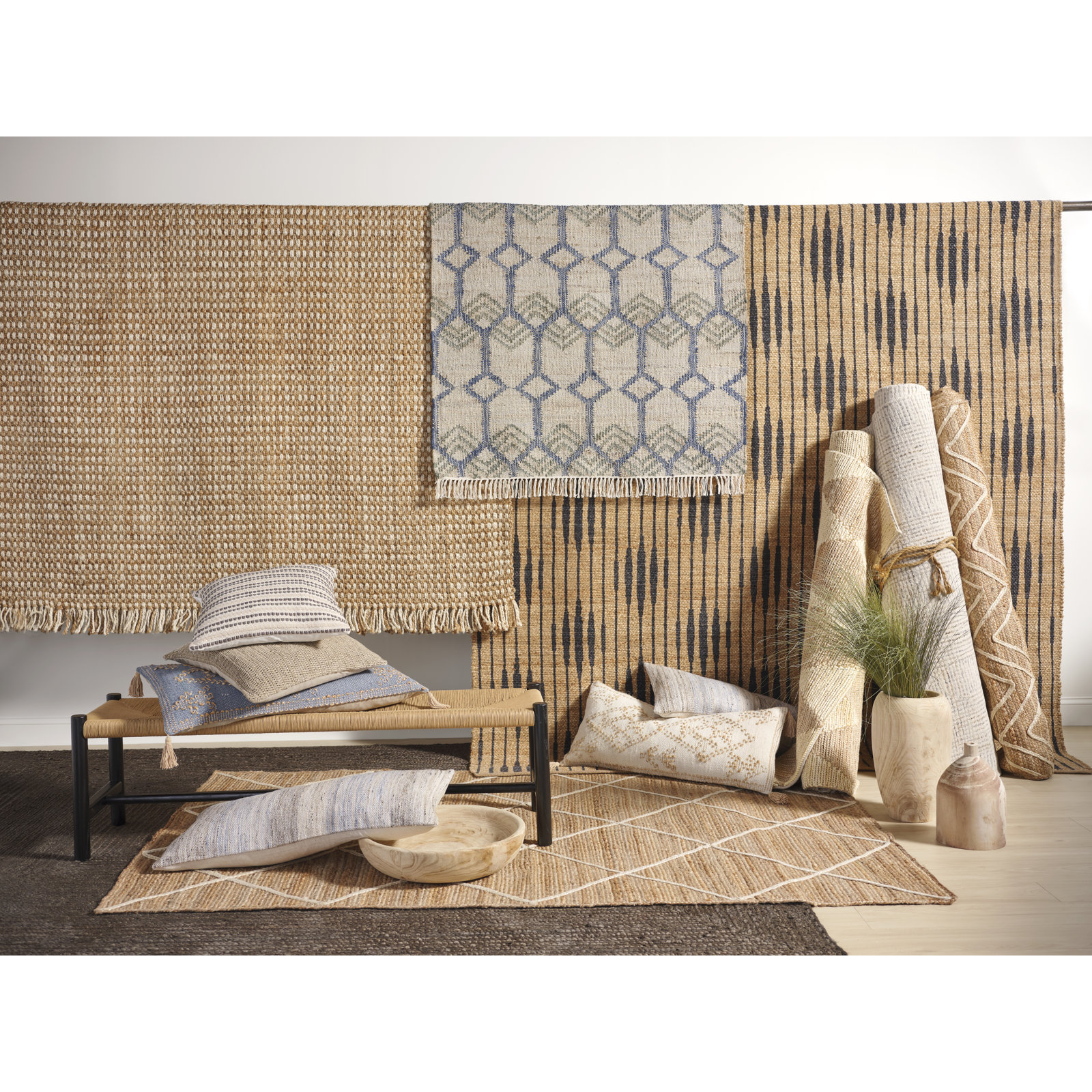 Duran Gray Hand-Loomed Geometric Jute Rug, Rectangle 4' x 6'
