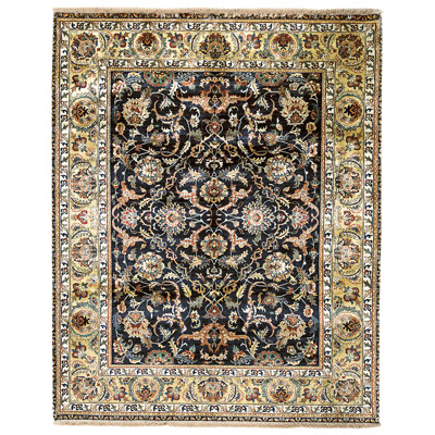 Hand Knotted Wool Area Rug in Black And Gold