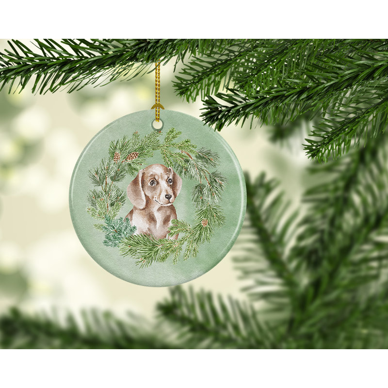 Figurine de Noël suspendue en céramique, Chiot teckel