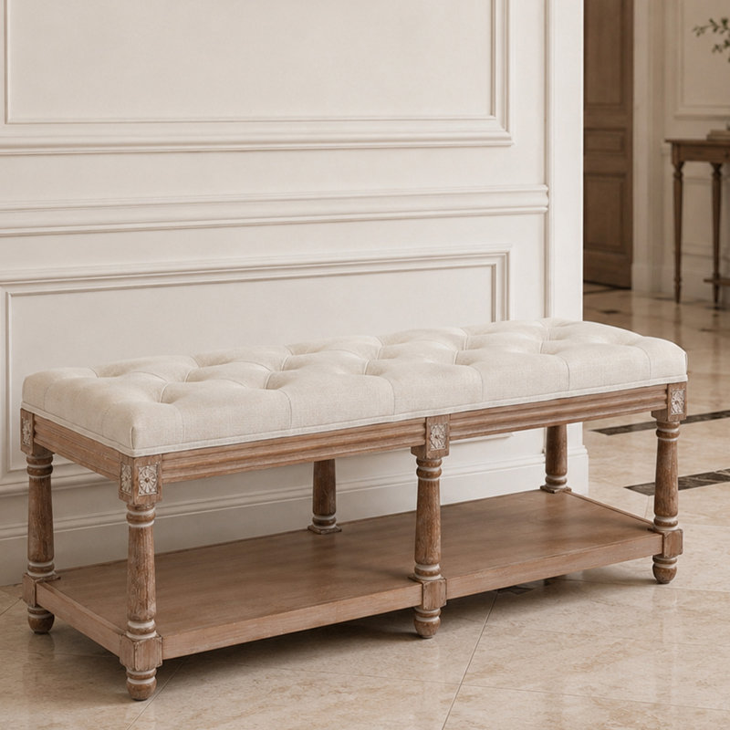 Linen Upholstered Storage Bench