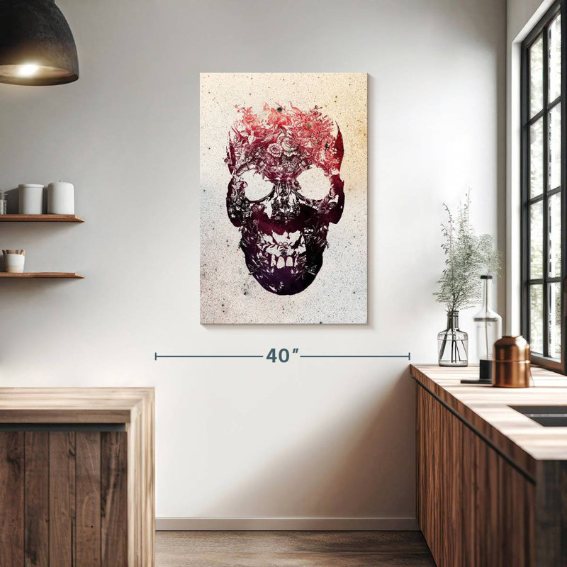 Crâne floral rose Kerner, H 39 po x l 26 po