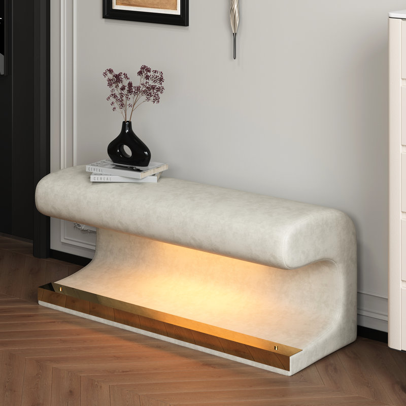 Banc rembourré en cuir avec DEL à énergie pour un look minimaliste moderne, Beige