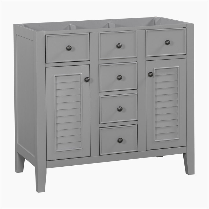 Gray 36" Freestanding Bathroom Vanity with Five Drawers