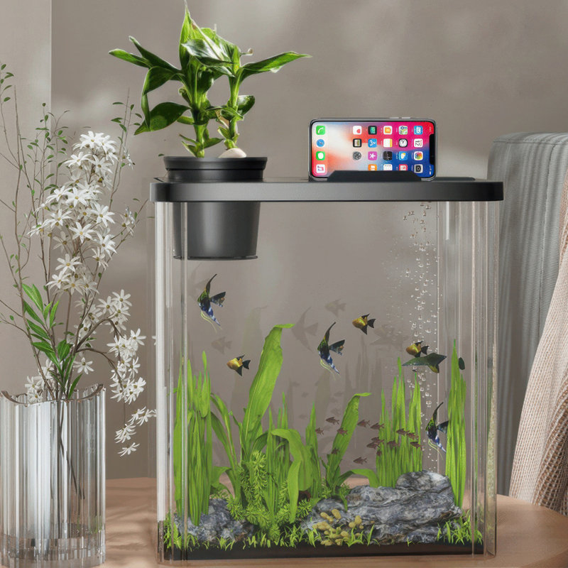 Petit aquarium de 2,5 gallons, ensemble d'aquarium 7 pièces Betta avec lumière DEL, pompe à air, couvercle, ensemble de démarrage d'aquarium pour poisson, poisson rouge, crevette