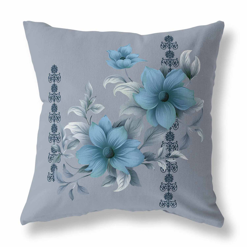 Indoor / Outdoor Floral Square Cushion, 46cm H x 46cm W, Blue/Grey Floral