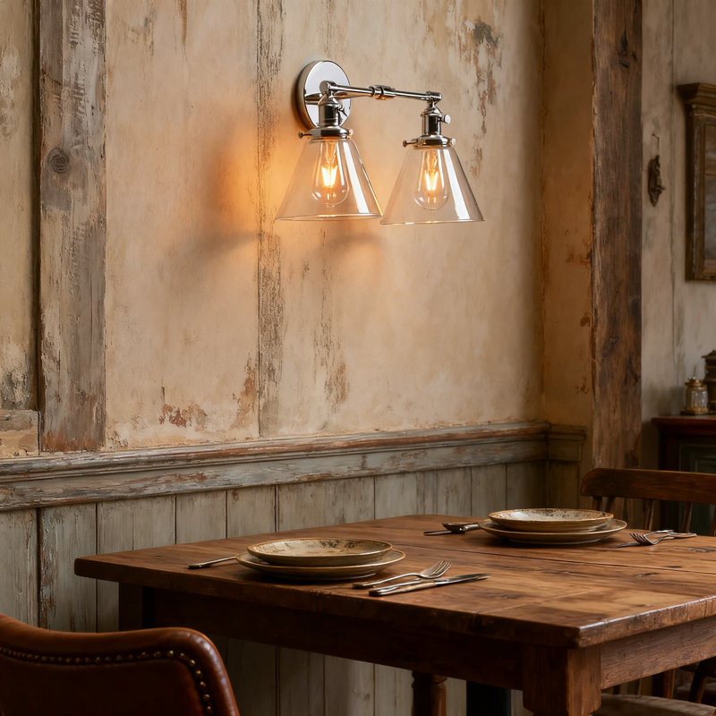Applique murale industrielle avec double abat-jour en verre, luminaire câblé à 2 lumières pour l'éclairage intérieur, douille E26 compatible avec les ampoules à DEL