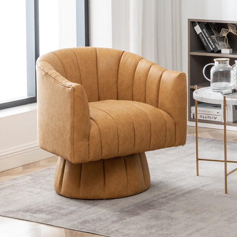 Fauteuil demi-tonneau pivotant en similicuir, Similicuir jaune, 1
