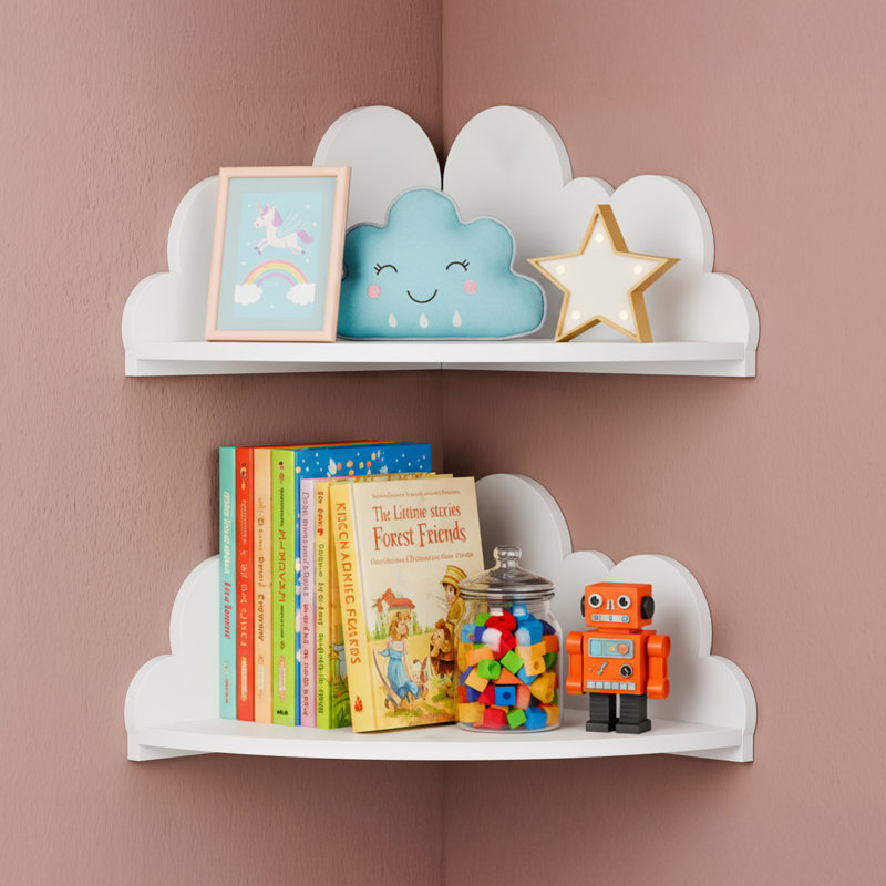 Tablettes de coin flottantes Cute Cloud - Tablette de coin murale Cloud, 2PCS, White