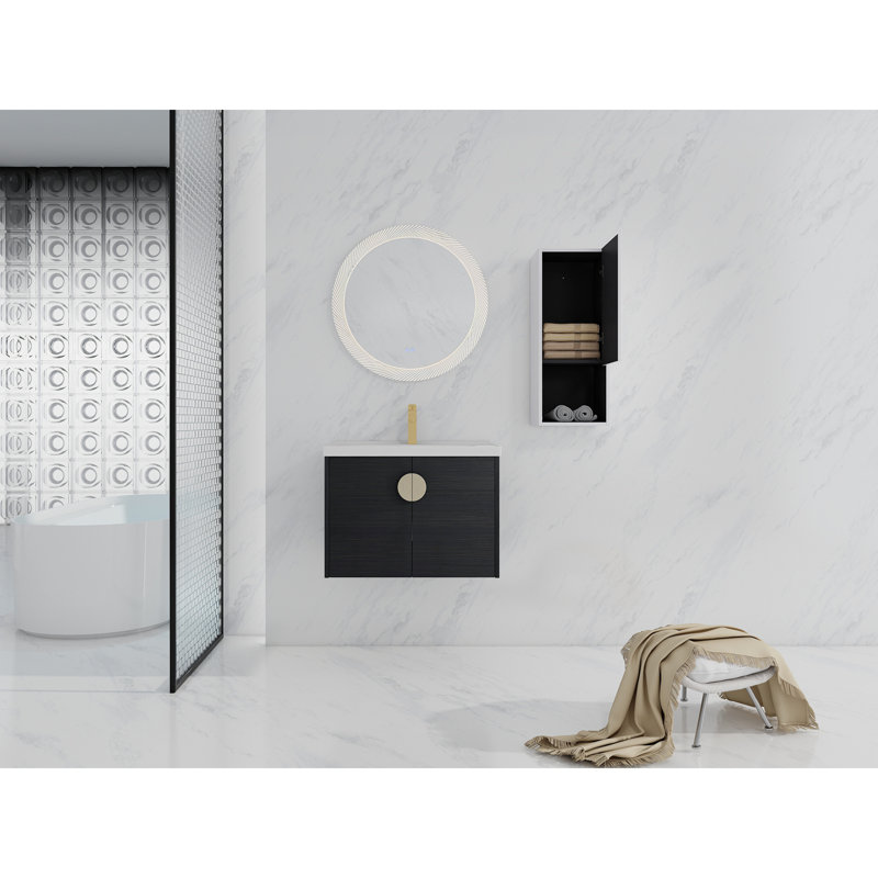 Meuble-lavabo mural 28 po avec lavabo en céramique et armoire latérale, portes à fermeture douce, armoire combinée 28 po, 28"