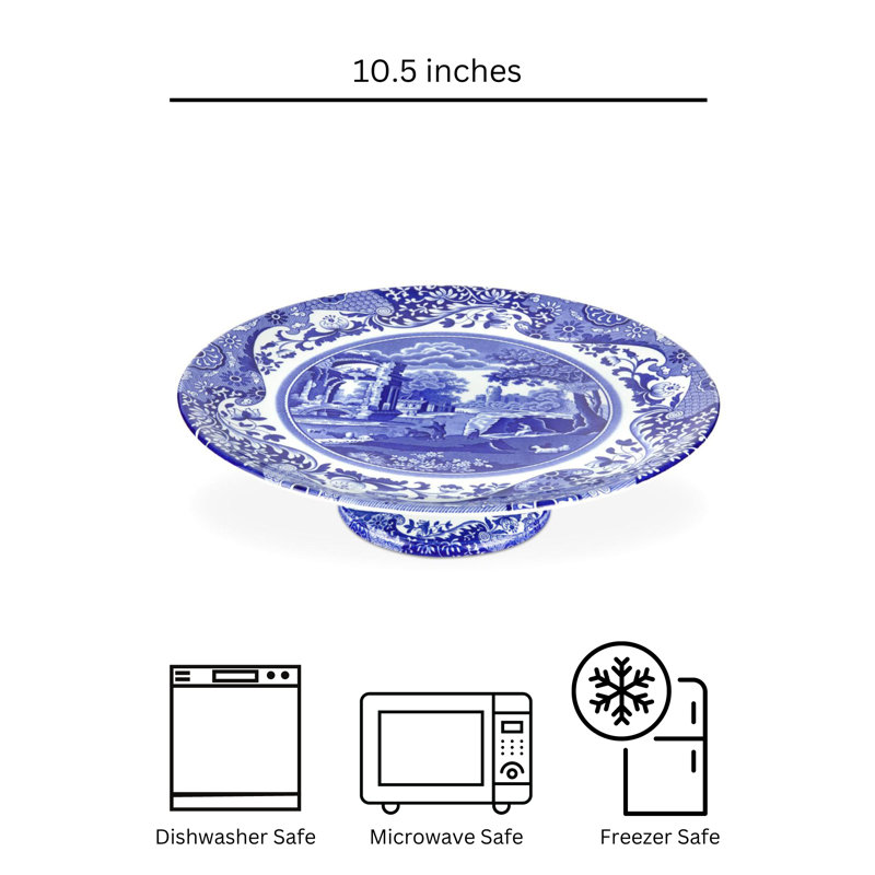 Spode Blue Italian Footed Cake Plate 10.5"