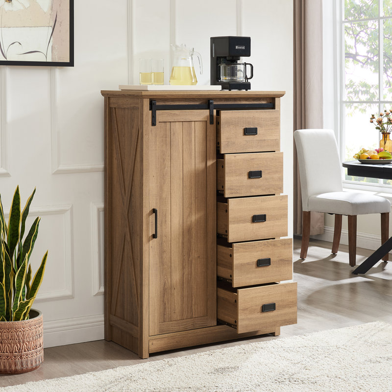 5 Drawers Dresser W/Sliding Barn Door