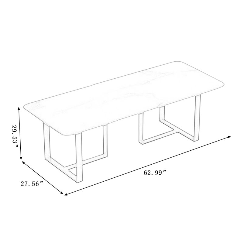 Gold Rectangular Sintered Stone tabletop Dining Table, 29.53"H x 62.99"L x 27.56"W