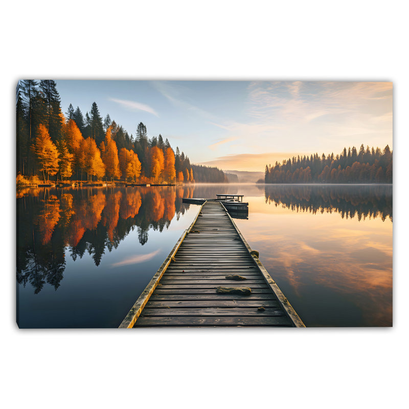 «Autumn Glow Over Still Lake», art mural sur toile tendue, H 24 po x l 36 po