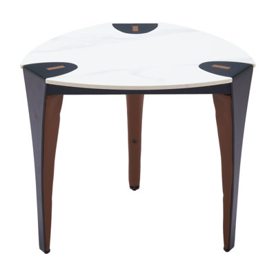  Modern 20" White Faux Marble Steel End Table