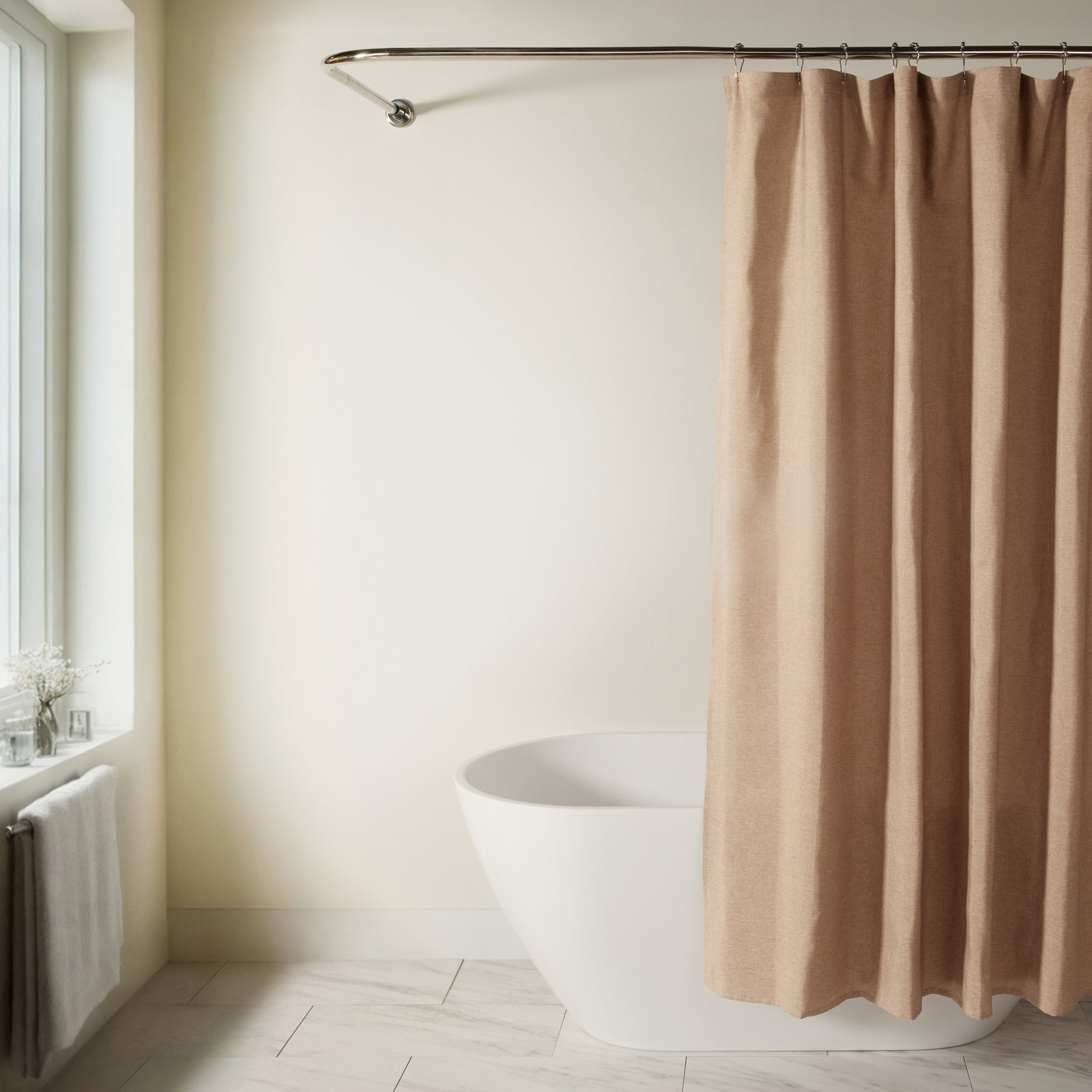 Linen-Look Textured Woven Shower Curtain, Brown