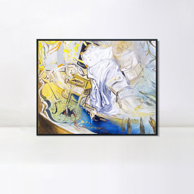 Impression sur toile encadrée, série # 090, par Salvador Dali, art mural pour le salon, décorations de bureau à domicile (cadre en bois de couleur mince, 18 po x 24 po)