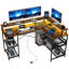 Catawba L-Shaped Metal Base Computer Desk with Power Outlet