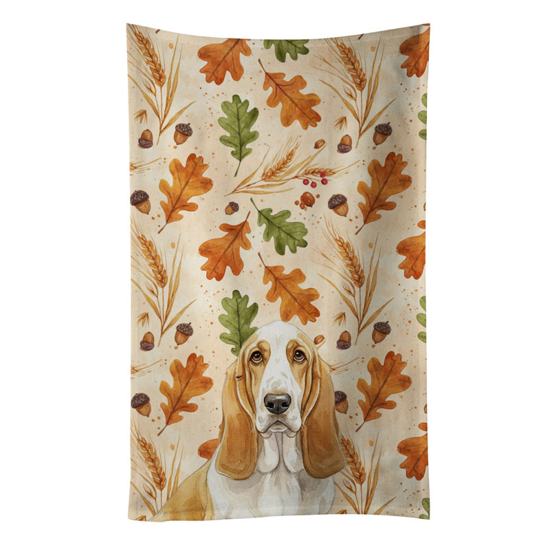Lemon and White Basset Hound Heirloom Fall Kitchen Towel, Lemon and White Basset Hound