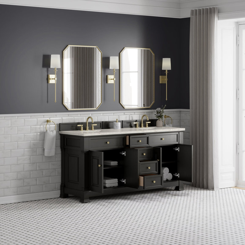 Brookfield 71.75'' W Double Bathroom Vanity Base, Black Onyx