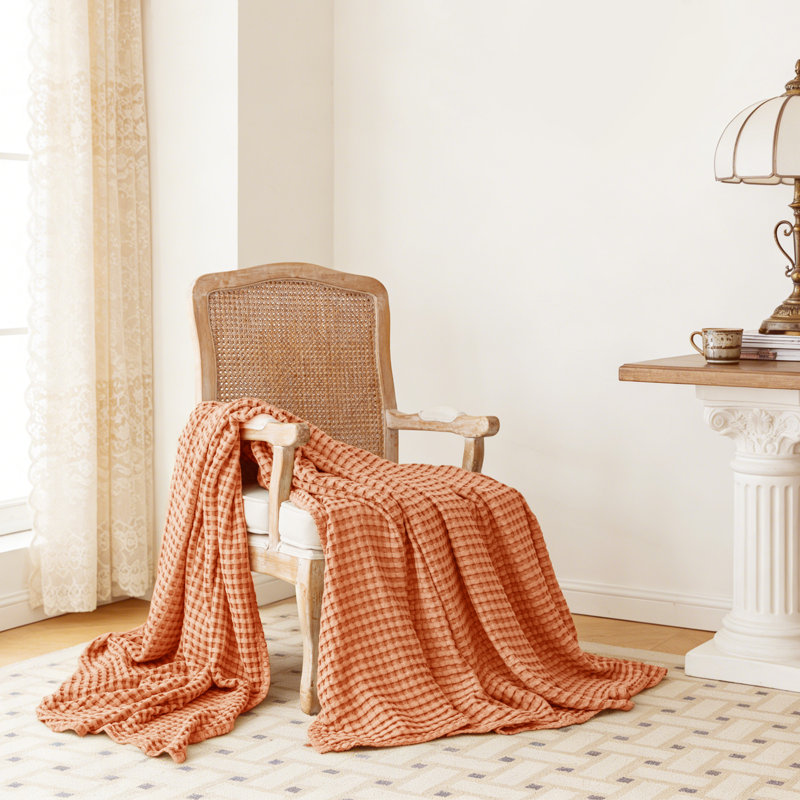 Jeté en bambou et coton à grandes gaufres, L 90 po x l 66 po, Spiced Red
