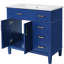 Meuble-lavabo contemporain bleu 36 36 po avec lavabo en céramique, charnières réglables à fermeture en douceur, trois tiroirs à profondeur variable, protection contre le débordement et