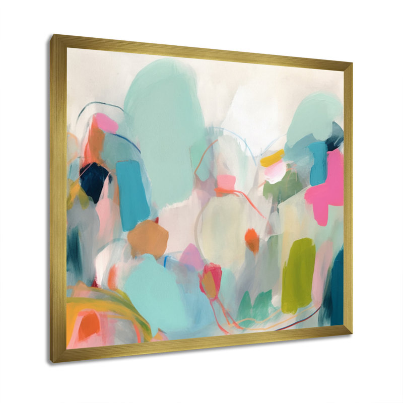 «Pink Blue Minimalims Fludity III», reproduction d'art sur toile, H 36 po x l 36 po, Impression encadrée, Doré