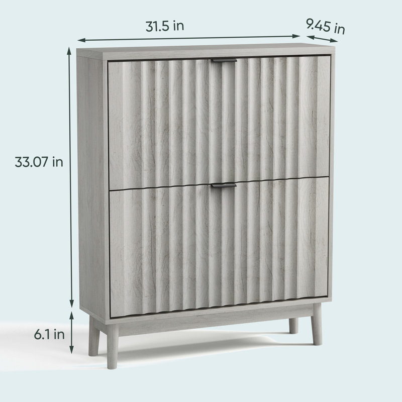 Shoe Cabinet With 2 Flip Drawers, Fluted Shoe Storage Cabinet For Entryway, Free Standing Shoe Storage Organizer With Wave Doors