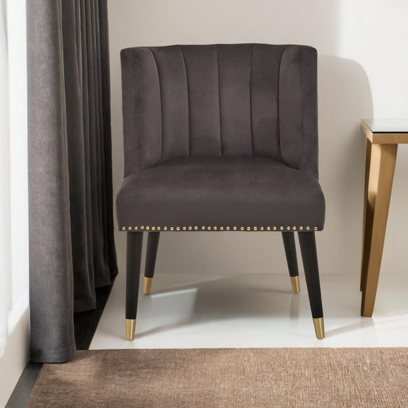 Azarion Velvet Chair With Black Legs, Grey