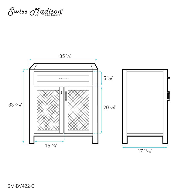 Base de meuble-lavabo simple 35,6 po Calice en gris seulement