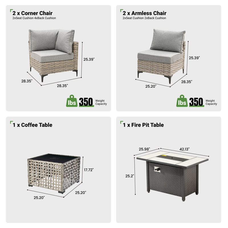 Ensemble de conversation modulaire en osier pour 4 personnes avec table basse lumineuse, ensemble de conversation moderne en rotin avec coussins Emroy