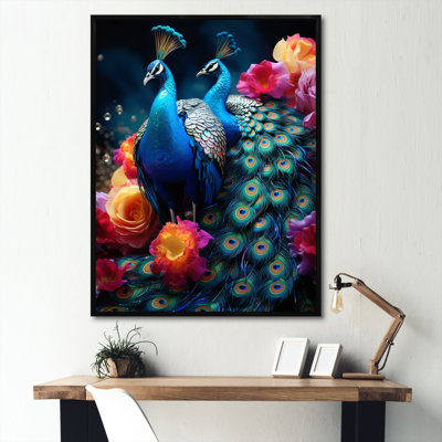 Schkyra Blue Coral Indian Art Dancing Peacocks IV - reproduction d'art sur toile