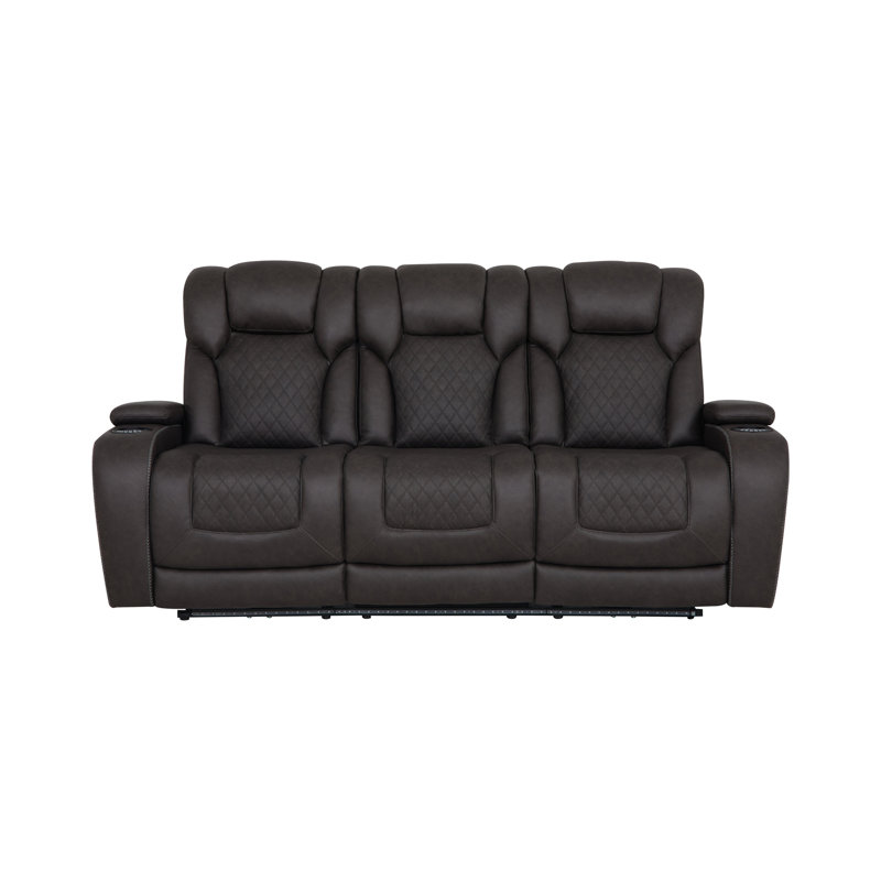 Wendell Dark Gray Microfiber Power Motion Sofa W/Dropdown Table