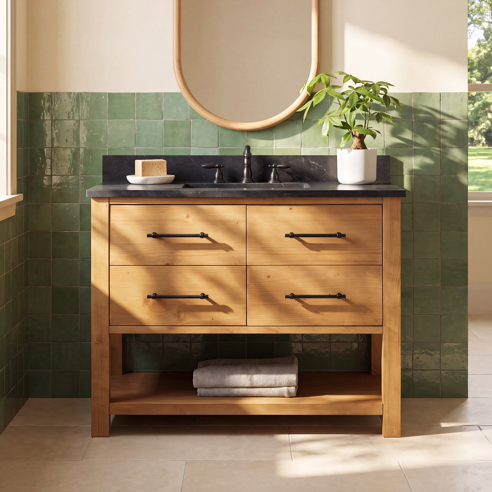 Keri 42'' Single Bathroom Vanity, Natural/Antique Black